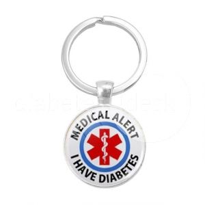 Diabetes awareness sleutelhanger met opschrift "Medical Alert I Have Diabetes"